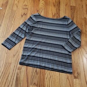 Talbots Black & White Striped 3/4-Sleeve Boatneck Tee Size: LP